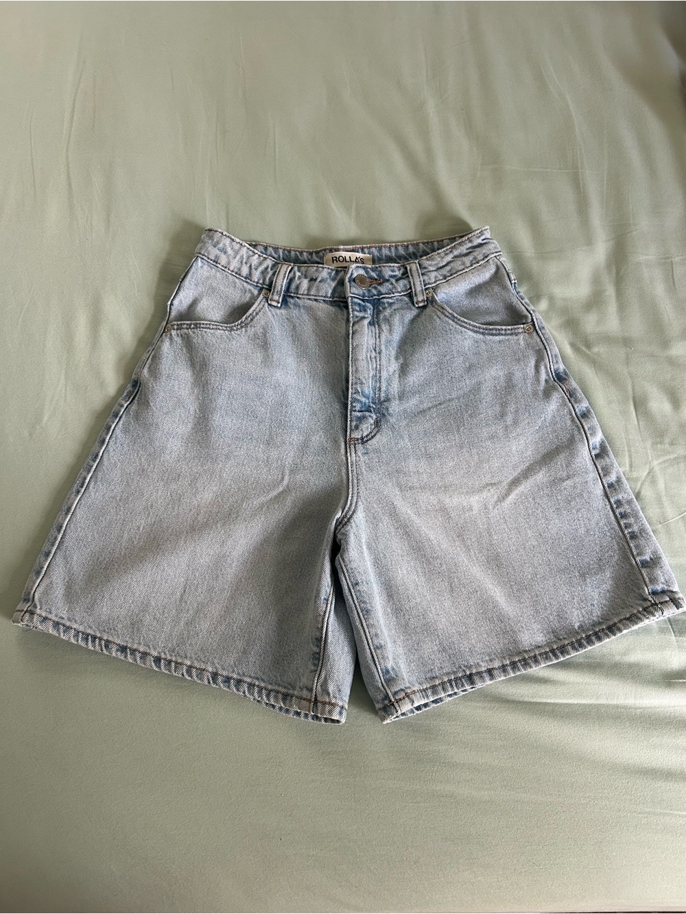 ROLLA'S Light Blue High-Rise Denim Bermudas